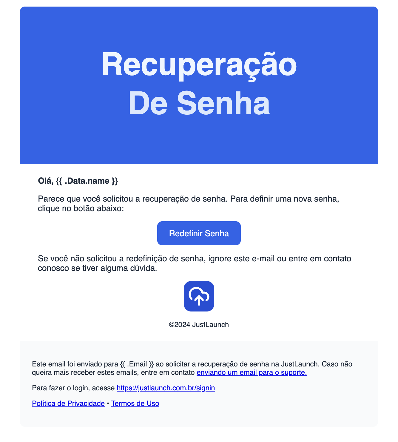 Email para redifinir a senha